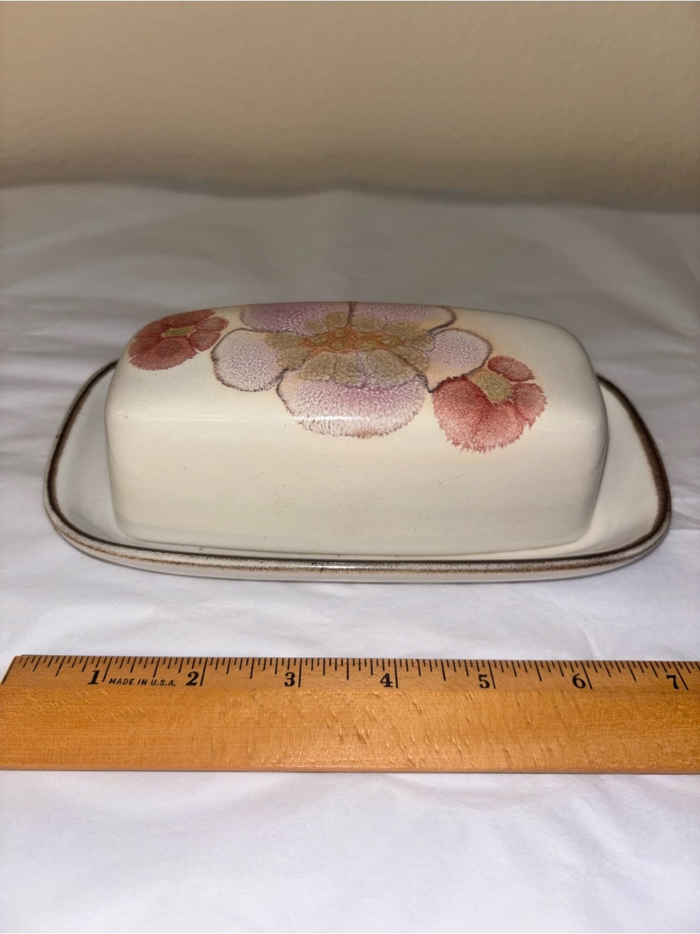 Denby Gypsy Stoneware Covered Butter Dish England Pink Floral